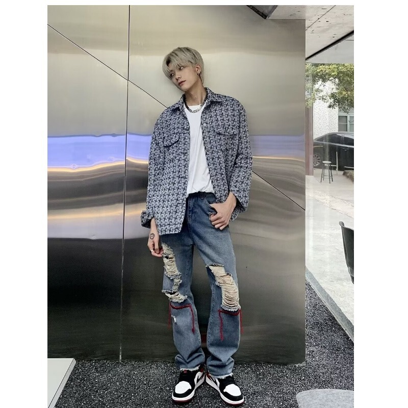 New Korean Style Wear Tweed Shirt Jacket Spring and Autumn Plagiant Handsome Top Chanel Style Plaid Jacket Men's Wear