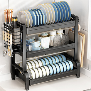 Pure Stainless Steel Kitchen Dish Rack Cupboard Drain Rack Household Countertop Dishware Plate Chopsticks Spoon Storage Wholesale