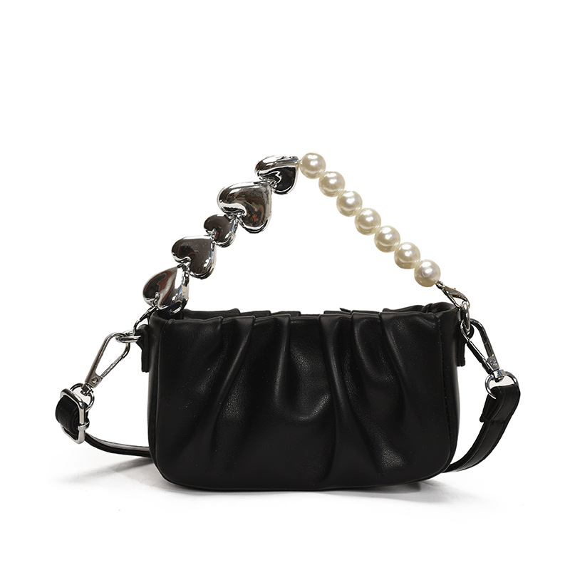 Nuevo bolso para niños, bolso de niña perla de amor fresco y dulce, mini bolso de mensajero para bebé plisado de estilo occidental