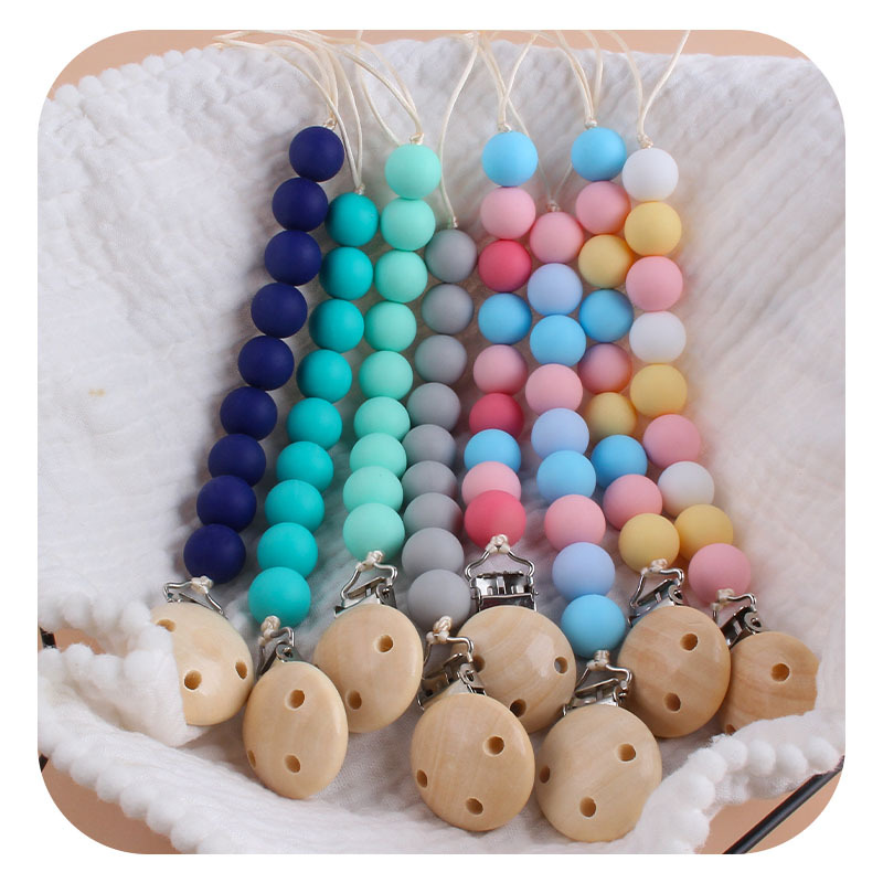 Creativo nuevo juguete de madera los niños mordedor bebé ejercicio interactivo agarre sonajero chupete silicona cadena traje