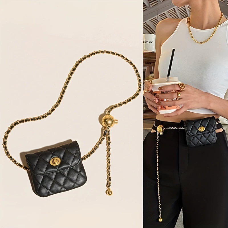 Сумка через плечо, маленькая поясная, цепь, французский стиль, стиль Chanel