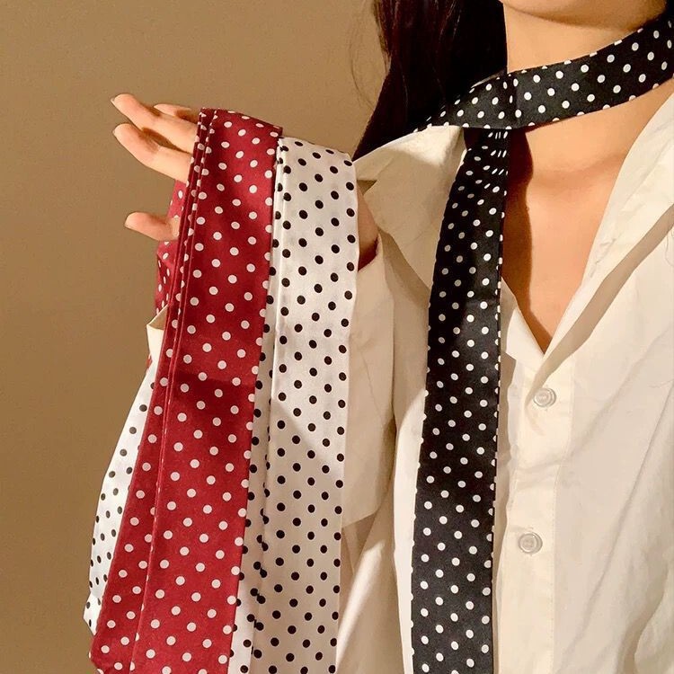 Korean Style Black and White Polo Dot Scarf Scarf Women's 2025 Spring New High-end Neck Long Ribbon Neck Accessories