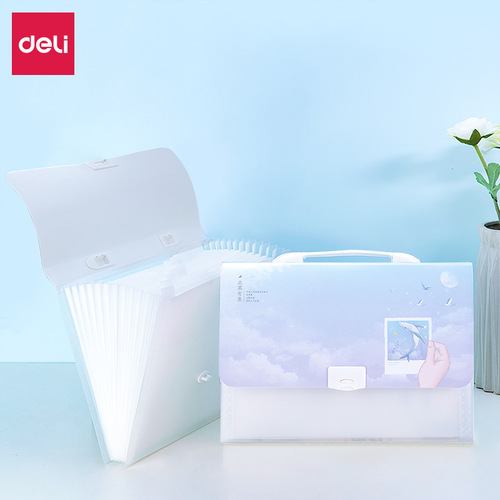 Deli a4 file bag portable accordion bag folder test paper bag student stationery 13 grid file storage bag hand