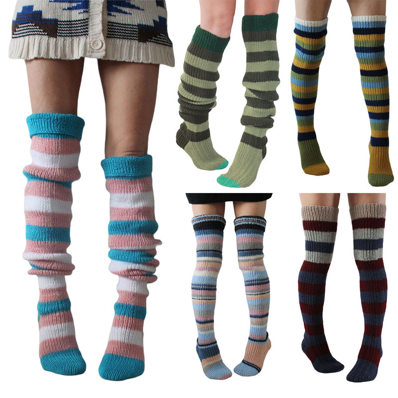 Amazon AliExpress European and American wool socks fashion y2g striped long over-the-knee knitted pile socks for women 2283