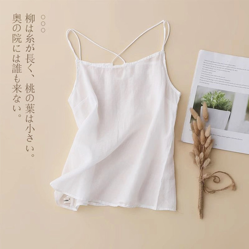 Cotton and linen small strapless vest ladies short-sleeved top spring and summer sleeveless inner wear cross design outerwear thin base shirt 
