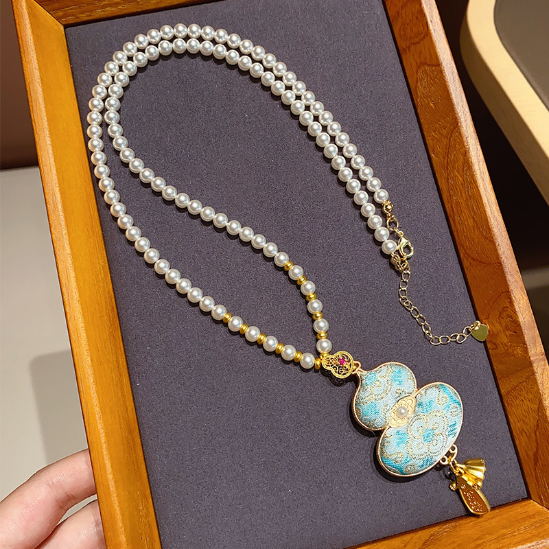 [完成品] 新しい中国風の無形文化遺産宋錦ひょうたんネックレス女性の中国風の真珠のセーターチェーン気質ペンダントペンダント|undefined