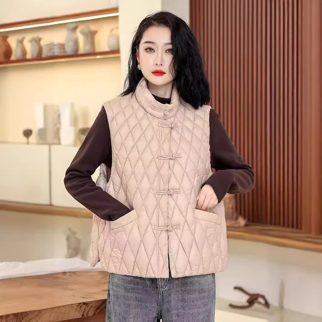 Chaleco de algodón de pluma para mujeres 2024 otoño y invierno nuevo estilo coreano de algodón suelto hombro collar chaleco de algodón chaleco de caballo abrazadera chaqueta