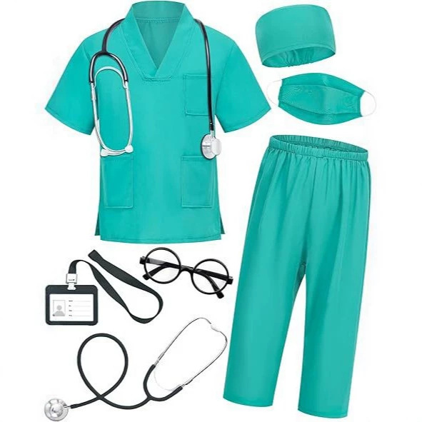 Children's Surgical Gown with Lab Coat, Doctor Costume for Halloween, White Coat Professional Role Play