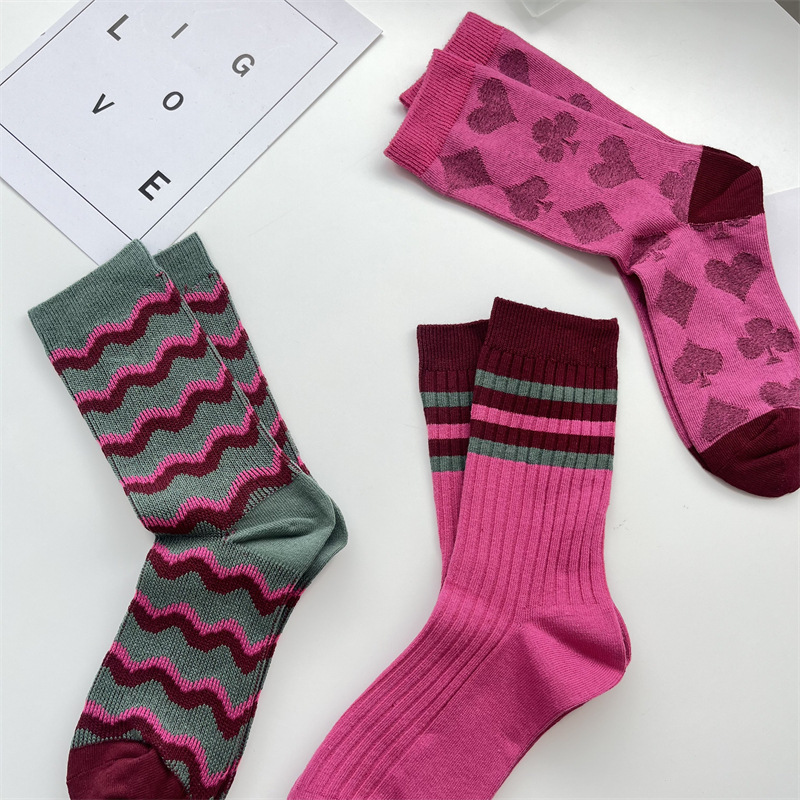 Women's Retro Color Block Cotton Crew Socks A Pair display picture 7