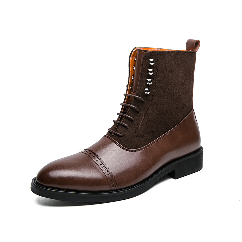 Botas de cuero de negocios de otoño y invierno transfronterizas para hombres europeos y estadounidenses botas de vaquero de gran tamaño de moda británico botas casuales de alto nivel de color sólido