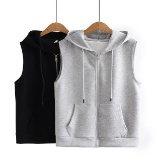 Plus size women's simple solid color zipper space cotton vest autumn slimming casual vest coat 93202