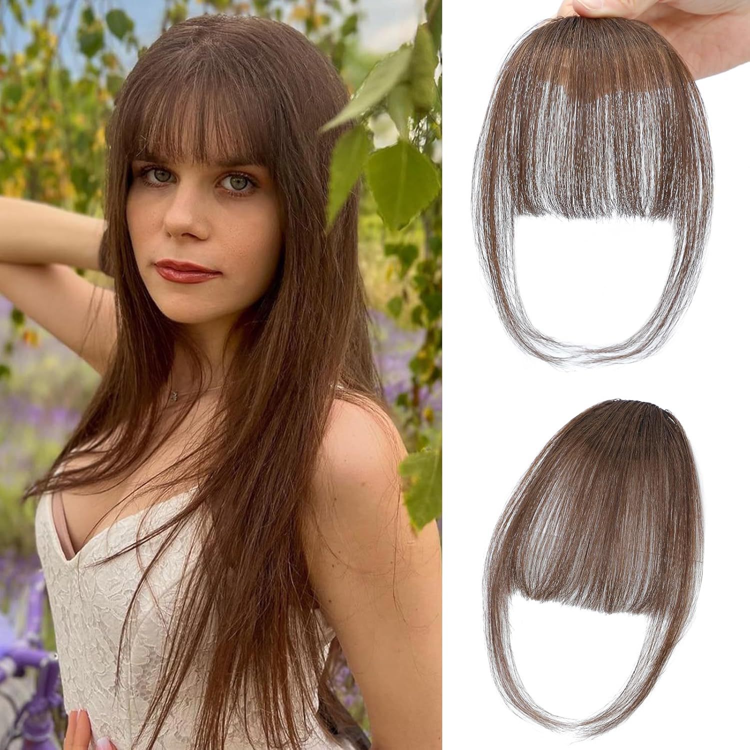 Todo el cabello real aire flequillo femenino invisible sin costuras frente peluca de cabello real tejido a mano peluca de cabello real flequillo falso francés