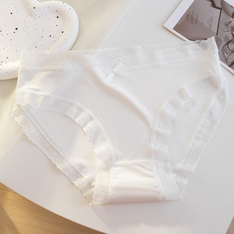 Ropa interior de encaje para mujer sin costuras estilo de verano fino de seda de hielo algodón antibacteriano sexy ropa interior de niña pura y fresca