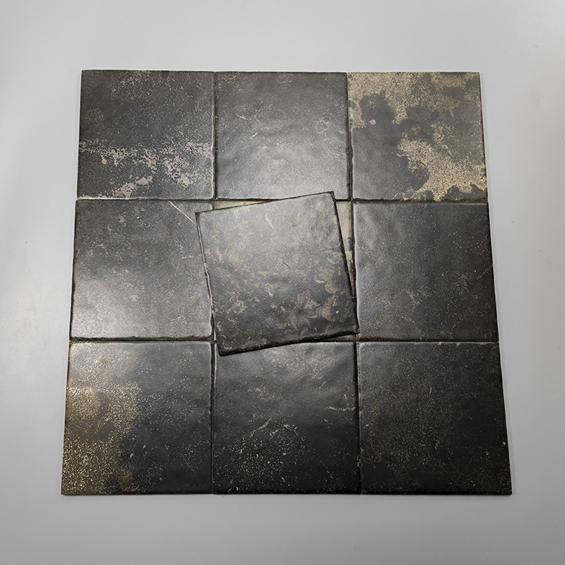 Black Tiles 200×200 Non-Slip Floor Tiles for Guesthouses, Terraces, Limestone Small Tiles, Bathroom and Bar Wall Tiles
