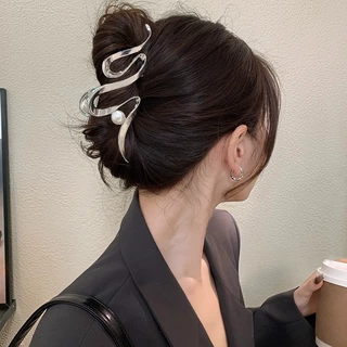 金属感珍珠合金超大号抓夹女后脑勺盘发鲨鱼夹发夹夹子大发饰头饰