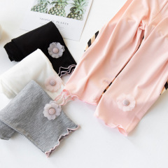 夏季女童七分褲 甜美花朵女童打底褲 優可絲女童褲子透氣清涼童褲