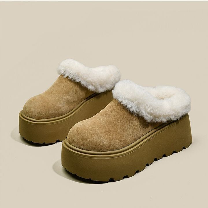 New Thick-Soled Closed-Toe Warm Half Slippers for Women, Winter Plush Warm Ankle Snow Boots, Height-Increasing Cotton Shoes, Trendy New Thick-Soled Closed-Toe Warm Half Slippers for Women, Winter Plush Warm Ankle Snow Boots, Height-Increasing Cotton Shoes, Trendy