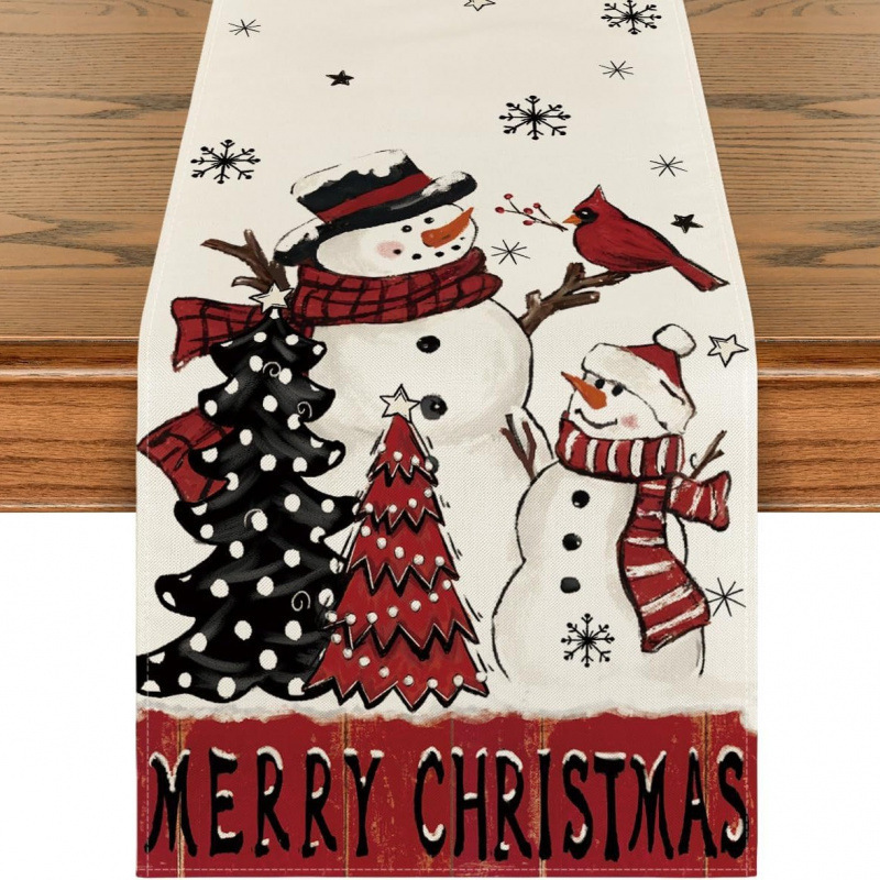クロスボーダー Amazon クリスマスパーティー装飾テーブルフラグ雪だるまクリスマスツリーデザインホームキッチンプリントテーブルクロス|undefined