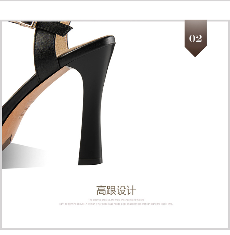 Sandal cao gót nữ quai ngang hở ngón da bò thật gót 10 cm — Màu đen chi tiết 8