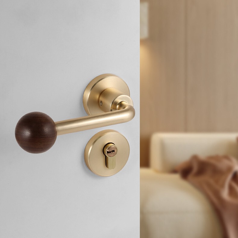 Indoor Bedroom Door Lock Walnut Magnetic Split Silent Retro Home Wooden Door Handle Handle Room Door