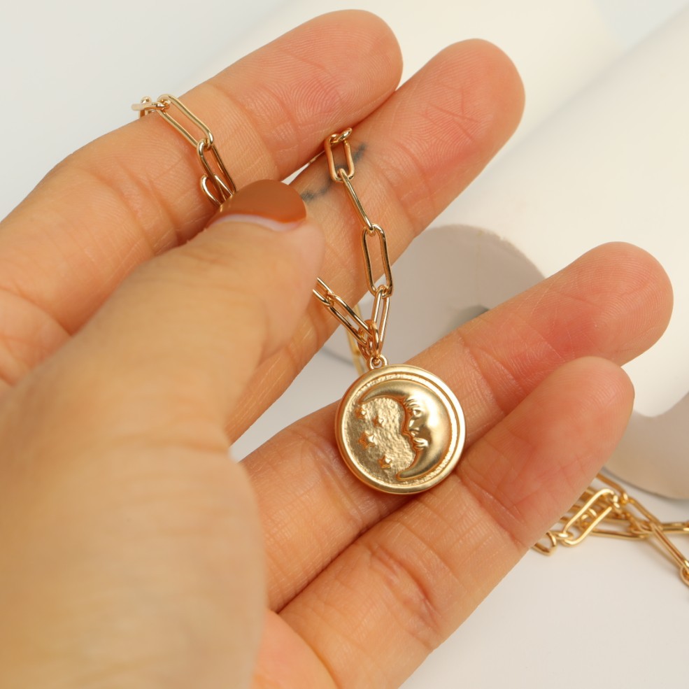 Cute Fashion Moon Star Element Pendant Copper Necklace Jewelry Lady display picture 1