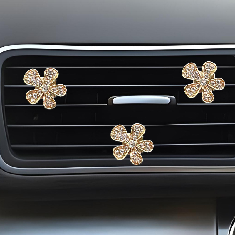Comercio transfronterizo, coche, flores de cinco pétalos, diamantes completos, salida de aire de coche, clip de aromaterapia, decoración de salida de aire acondicionado