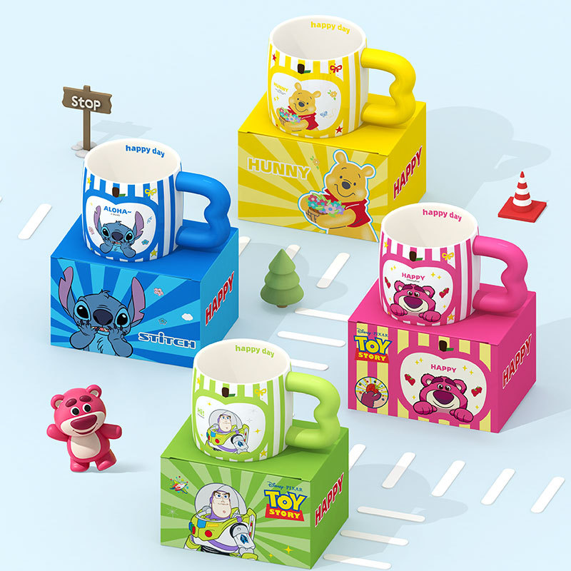 Disney/Disney Striped Ceramic Mug m Cup High-Value Aesthetic Cup for Girls Drinking Water Milk Breakfast Cup