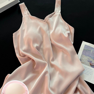 2025 New Pink Skirt Home Clothes Ice and Snow Ribbon Breast Pad Suspender Nightgown Pajamas Women Summer Sexy Can Be Worn Outside