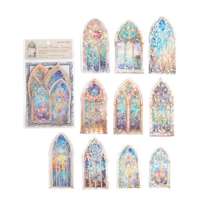 Mo Paquete de pegatinas para mascotas Moonlight Sonata serie láser tridimensional mano de oro cuenta DIY pegatinas decorativas 10 unidades 6 modelos