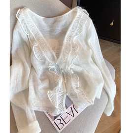 现货法式温柔风马海毛针织开衫女秋减龄气质软糯显瘦毛衣外套