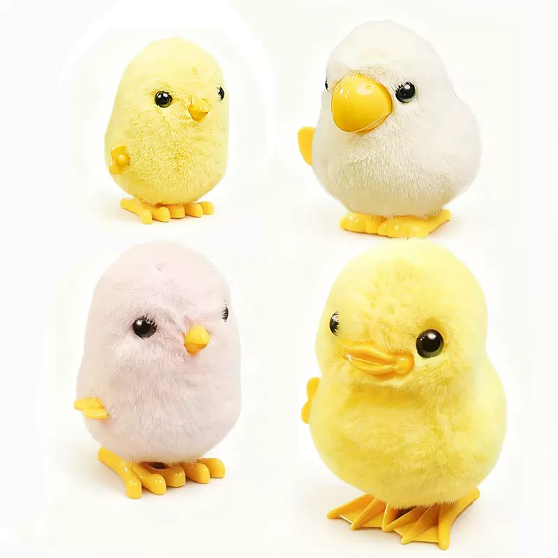 萌宠毛绒小鸡小鸭鹦鹉发条上链跳跳仿真动物宝宝过家家儿童玩具