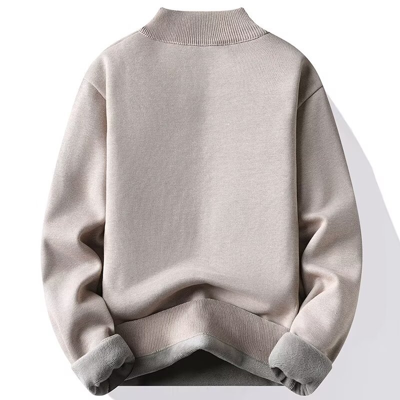 Suéter de medio cremallera para hombres otoño y invierno de terciopelo grueso camiseta de punto de cuello medio alto para hombres una camiseta de invierno de terciopelo cálido