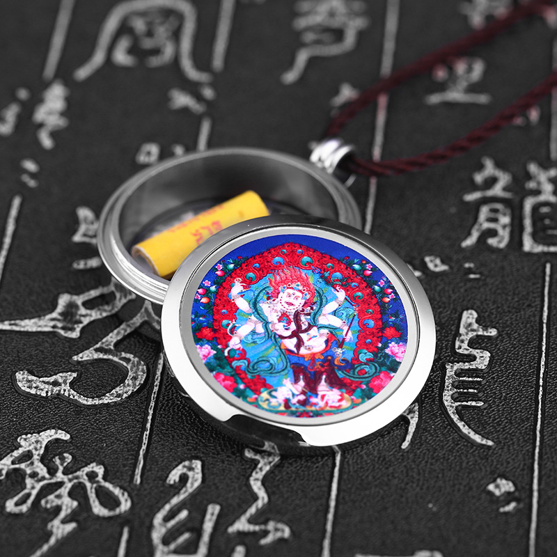 佛教饰品不锈钢嘎乌盒吊坠可打开朱砂经文佛像唐卡嘎乌盒透明项坠|ru
