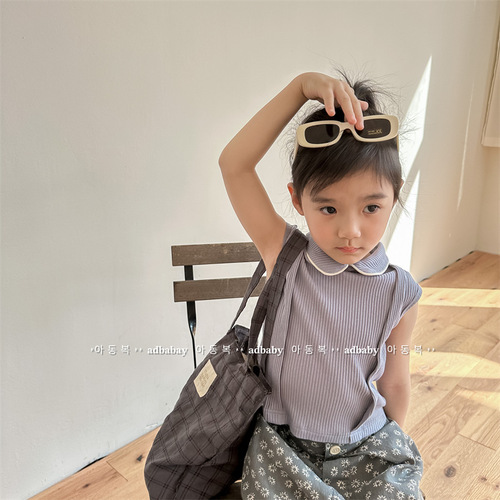 2024 Children's Clothing Summer New Products Girls Summer Clothes Korean Style Plaid Sleeveless Shirt Summer Bottoming Shirt 123237