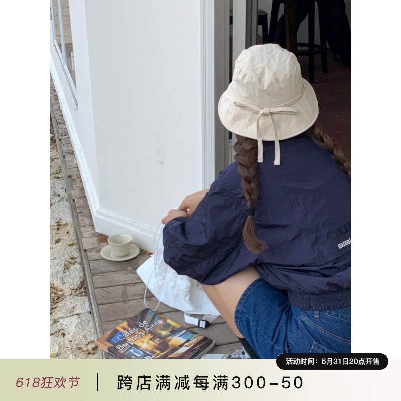 Korean Bow-Knot Sun-Protective Bucket Hat for Women | Summer Thin, Breathable, UV-Proof Design with Windproof Cord