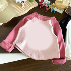 Girls' T-shirt 23 Autumn New Children's Fashion Cartoon Color-blocked Base Shirt Baby Long-sleeved Top 0055A005