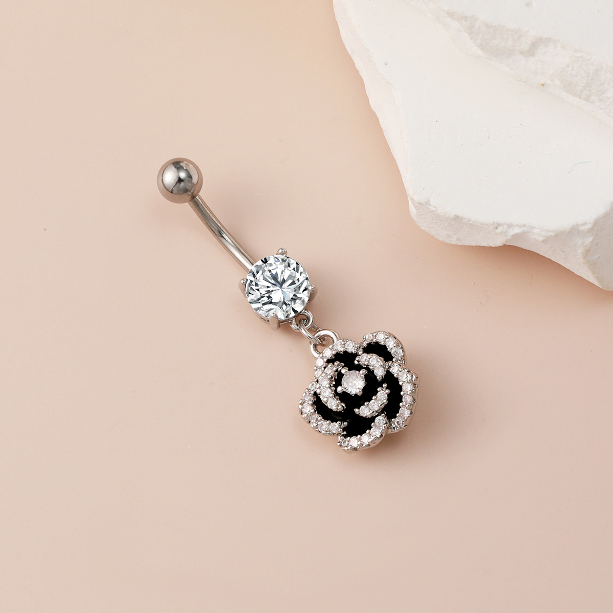 Rose Flower Belly Button Ring Stud Piercing Jewellery_voghion.com