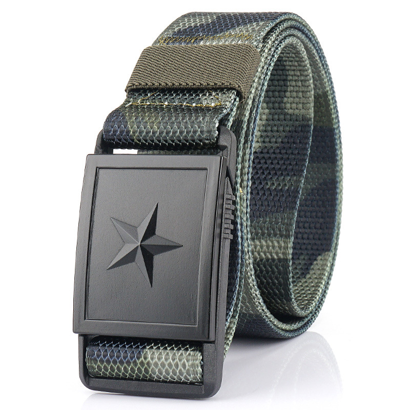 Nueva hebilla automática de cinco estrellas ventilador militar cinturón táctico de nylon para hombres Pantalones deportivos al aire libre con cinturón de tela de entrenamiento militar juvenil