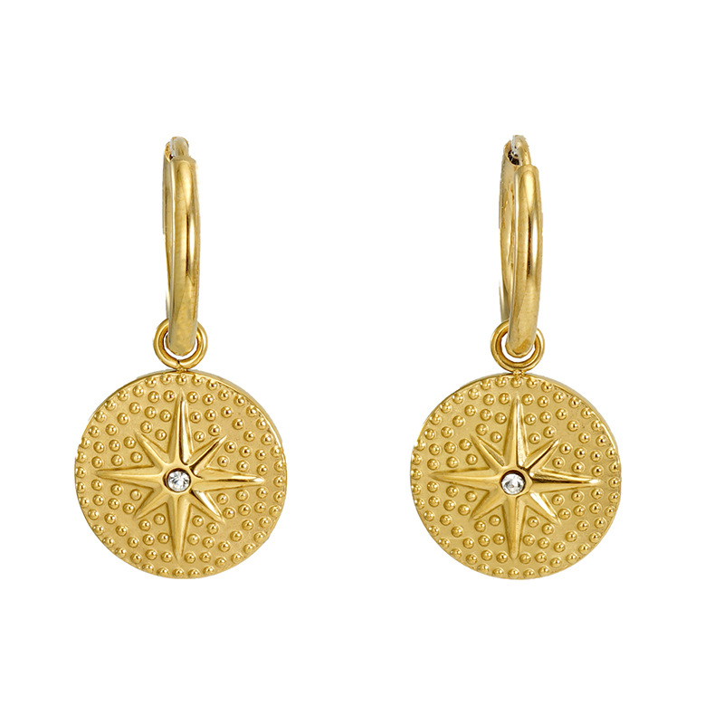 Cruz-frontera europea y americana de acero inoxidable ocho Awn Estrella diamante pendientes mujer 18K oro titanio acero pendientes de moda femenina al por mayor
