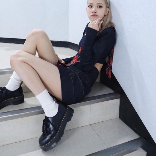 Celebrities' same style thick-soled shoes, spring and autumn, new British style, retro small leather shoes, lace-up Martin shoes, JK platform shoes, summer