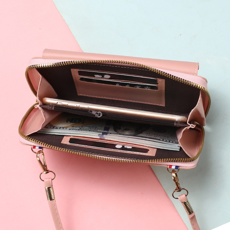 Comercio exterior transfronterizo damas billetera larga con cremallera coreana de gran capacidad de bolso de tramo inclinado de moda femenina función de bolso de teléfono móvil versátil
