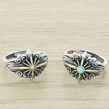 日本流行帅气气质纯银食指十字星戒指宽面潮人个性饰品泰银指环