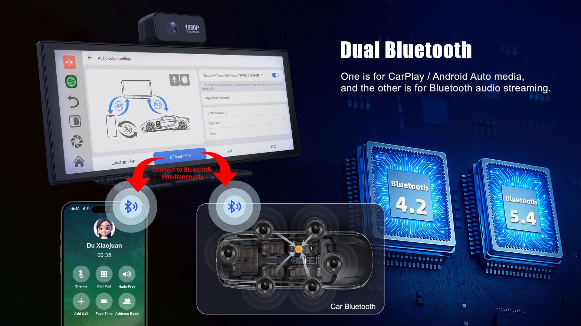 11.4inch Dashcam with Front and Rear Dual Recording, Wireless Carplay, Smart Screen, In-Car Navigation, Large Car Screen