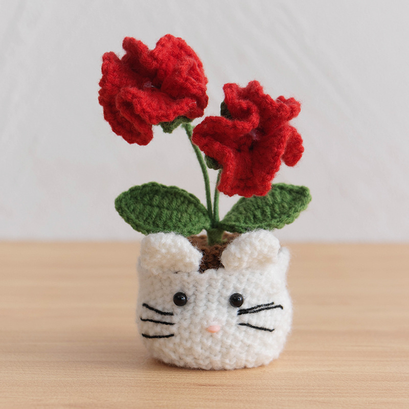 Acabado tejido a mano lirio de los valles en macetas adornos para el hogar tejido de flores artificiales hilo de lana ramo de ganchillo regalo de flores falsas