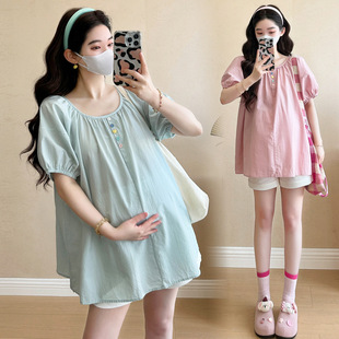 Pregnant Women's Short-sleeved Shirt Summer 2025 New Summer Loose plus size Maternity Dress Cotton Doll Shirt Half-sleeved Top