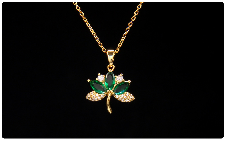 cable chain Chain Type 1 Piece Quantity Wholesale Jewelry Elegant Streetwear Leaf Flower Titanium Steel Copper Zircon Plating Pendant Necklace