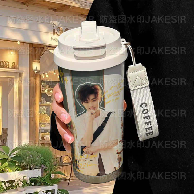 时代少年团丁程鑫保温杯316不锈钢大容量吸管水杯车载咖啡杯男女