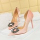 1363-K83 Banquet High Heels Thin Heels Thickened Suede Pointed Side Hollow Metal Water Diamond Buckle Ultra High Heel Single Shoes