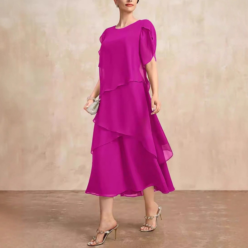 Cross-border Amazon Foreign Trade Women's Summer New Loose Belly Covering Layer Chiffon dress Women