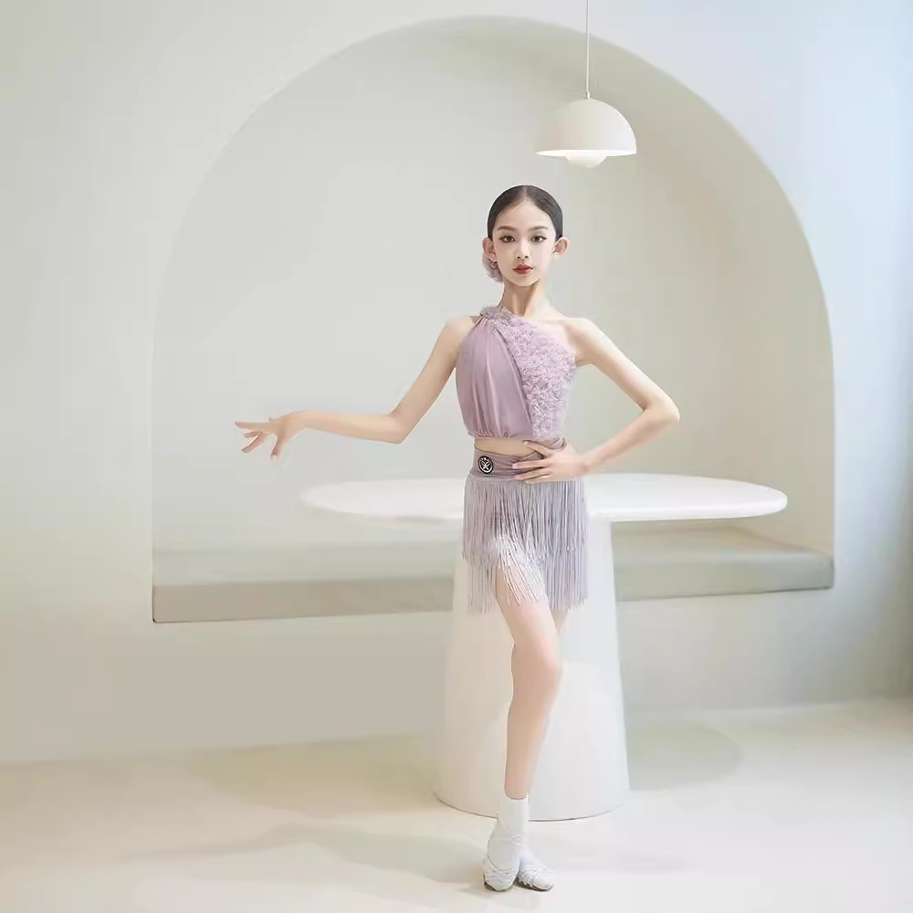 댄스 의류 라틴 댄스 연습 성능 편안한 세트 화이트 하이 엔드 피부 친화적 인 소녀 성인 높은 탄성 패브릭